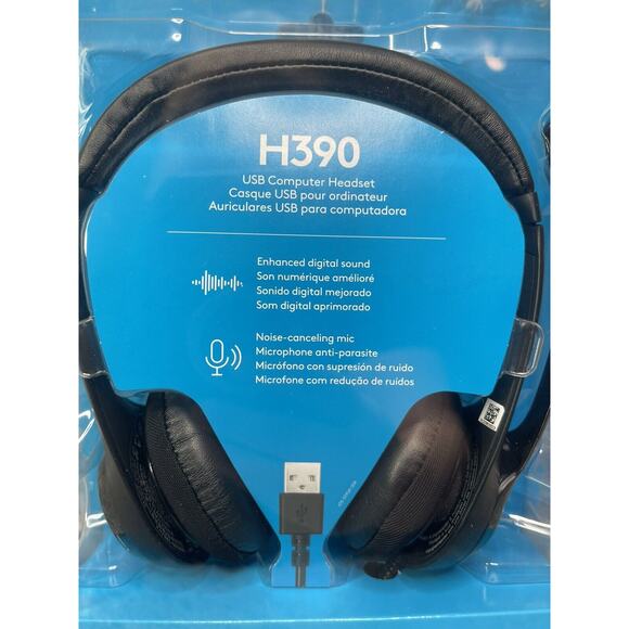 Logitech H390 Black Over the Ear Computer Headset USB New Open Box - Picture 2 of 8